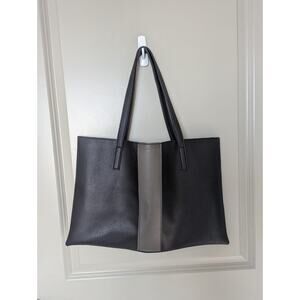 VINCE CAMUTO Tote Bag Women Shoulder Handbag Black Gray Faux Leather Lightweight
